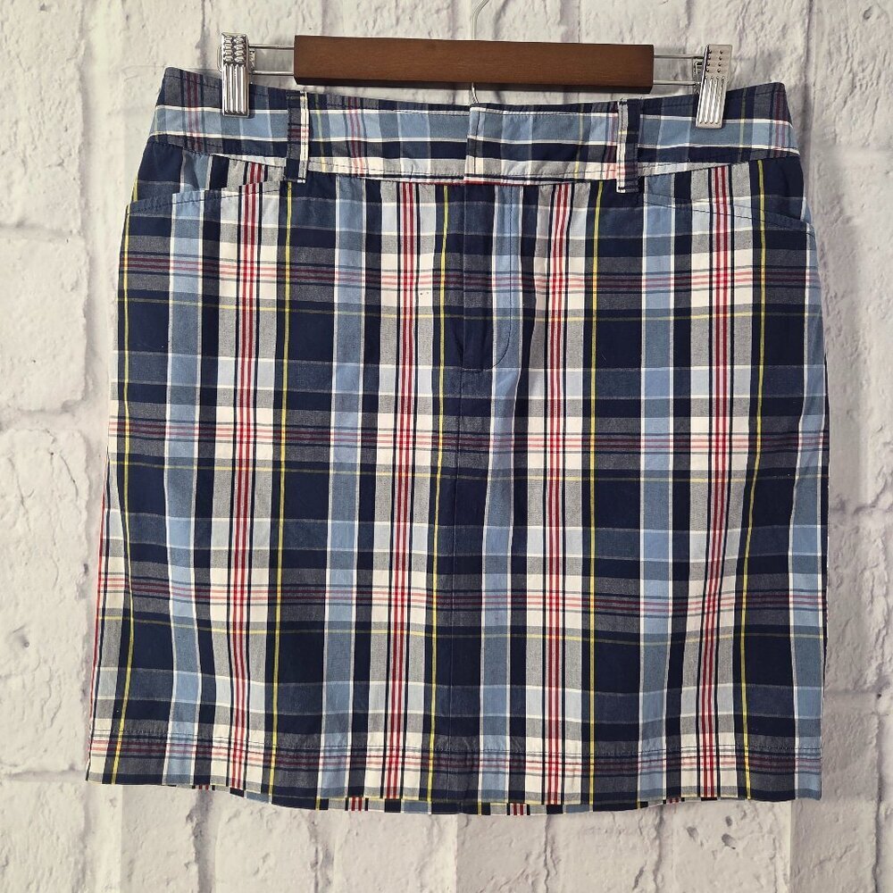 Chaps Size 8 Blue Red Plaid Preppy Straight Mini Skirt